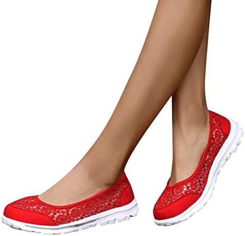 Sapatos planos para mulheres sapatos confortáveis ​​Lace respirável Up Sapatos casuais planos unissex Sapatos leves de malha de malha esportiva deslizamento respirável na caminhada Sapatos casuais leves