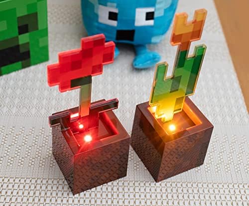 Minecraft Orange Tulip e Poppy Flower Pot Humor Lights, Conjunto de 2 | Lâmpada de mesa de mesa com luz LED para quarto, mesa, sala de estar | Randa de decoração da casa Essentials | Presentes de videogame e colecionáveis