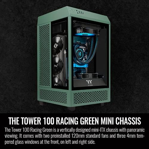 Torre Thermaltake 100 Racing Green Edition Temperado Mini Tower Computer Chassis suporta mini-ITX CA-1R3-00SCWN-00