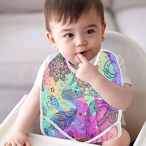 Rainbow Boho Elementos babadores de bebê para menino de menino alimentando babadores babadores à prova d'água para alimentação para comer meninos meninas crianças de 1 a 3 anos, 2 pacote