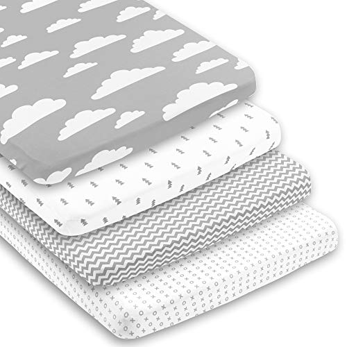 Pacote n folhas de jogo - pacote premium e lençóis de brincadeira 4 pacote - Super Soft Jersey Knit Cotton Playard Sheets - Playpen