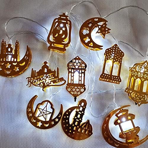 Luzes de cordas LED de Nirelief Ramadan Muslim 1,65m Muslim Ramadan Lanterns Luzes de corda Eid Luz luzes Fairy Bather Operated Moon Star Eid Mubarak Decor White Light