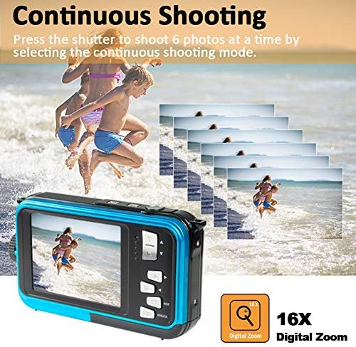 Câmera subaquática HD Full HD 2,7K 48MP Câmera à prova d'água para snorkeling de câmera à prova d'água de tela dupla com o autônomo e o zoom digital 16x
