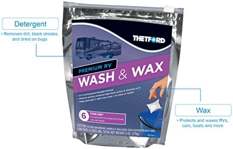 Thetford Premium RV Wash & Wax Toss -Ins - Detergente e cera para carros, trailers, barcos, caminhões - pacotes de 6x1 onças 96008