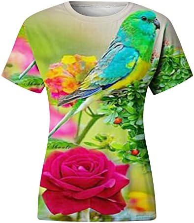 Camiseta curta feminina curta shirt behingbird camisa impressa tops de manga curta Crewneck de verão Blusa de camisetas respiráveis ​​casuais