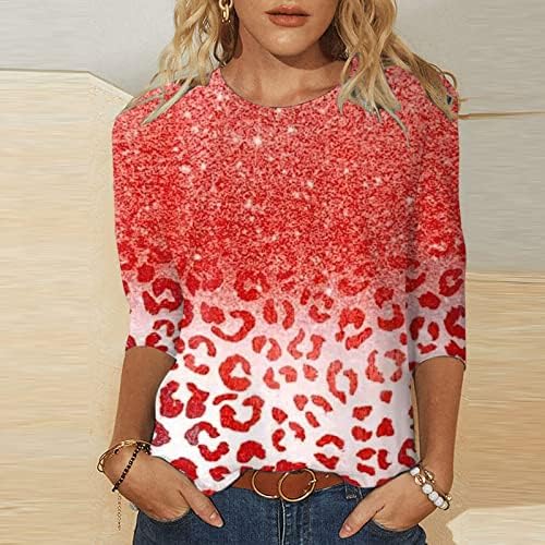 3/4 de manga Tops para mulheres, Floral impresso Crewneck de três quartos de manga camisa casual Túdos de túnica 3/4 de manga