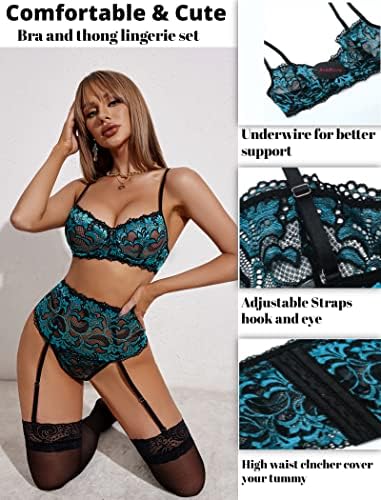 Avidlove Women Lingerie estabeleceu lingerie com cintura alta com o cinto de liga Lace Babydoll