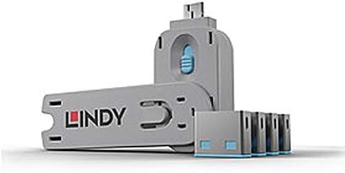 Lindy USB tipo A do bloqueador de porta com chave, azul, 4 pacote