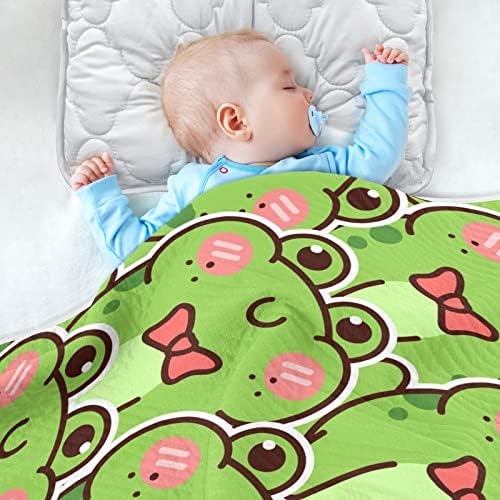 Clante de arremesso de manto de algodão de sapo verde fofo para bebês, recebendo cobertor, cobertor leve e macio para
