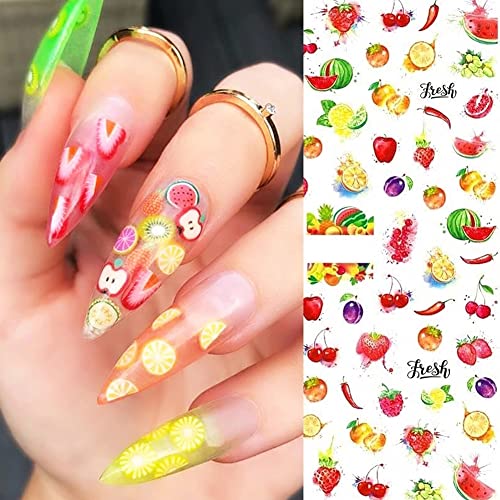 5 folhas adesivos de unhas de verão para unhas -Decalques de unhas Decalques de unhas 3D Suprimentos de arte de unhas