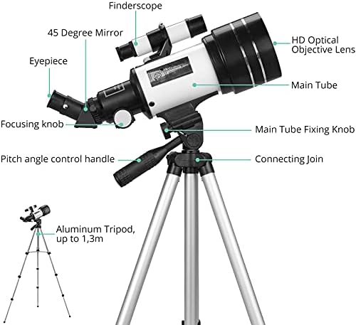 Telescópio para crianças e adultos, telescópio de reflexor astronômico profissional do Víteam com abertura de 70 mm e distância focal