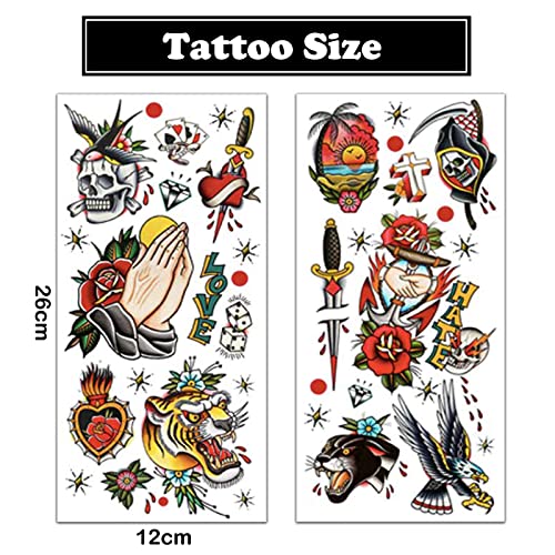 Pusnmi 120 × 260mm clássico tatuagem temporário marinheiro jerry tatuagens temporárias para homens homens tatuagem de crânio legal para a perna de braço rostura mix de estilo mix tatuagens de arte para o clube de halloween