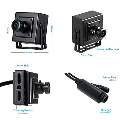 Revodata 5MP Poe IP Mini Camera, lente Fisheye de 1,44 mm, 2880x1620p Ultra HD, H.265 Câmera pequena de vigilância, detecção de movimento, aplicativo para PC/telefone