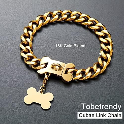 Tobetrendy Gold Dog Chain Gollar Walking Metal Chain Collar com fivela de forma de design, link cubano de 18k 19mm forte colarinho de corrente para mastigação para mastigas fortes