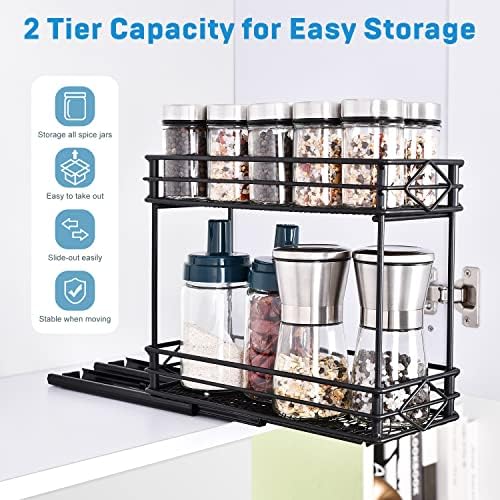 Aceyoon Slide de 2 camadas Rack de especiarias, rack de especiarias de 4,5 polegadas para gabinete com Eva Mat & Hooks, instalação fácil