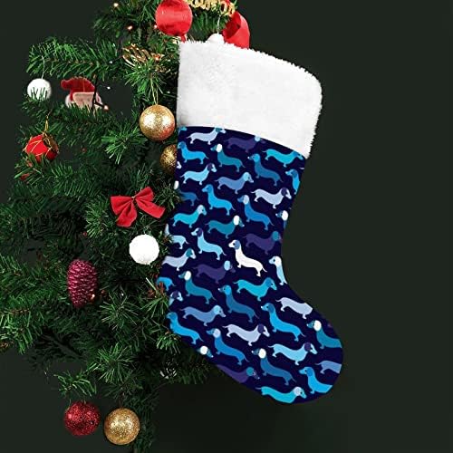 Blue Doxie Dog Dachshund Christmas Solvendo meias de meia para a decoração de casa de férias de lareira de Natal Tree