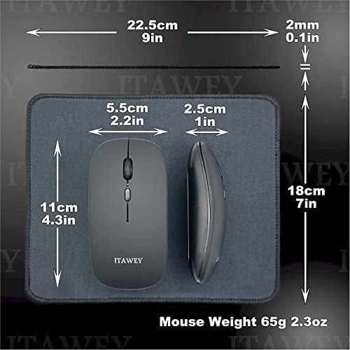 Itawey Bluetooth Mouse e Combo Pad, sem fio, recarregável, cliques silenciosos, conjunto compacto, alta precisão de 1600 dpi para laptop para PC - Black Matt