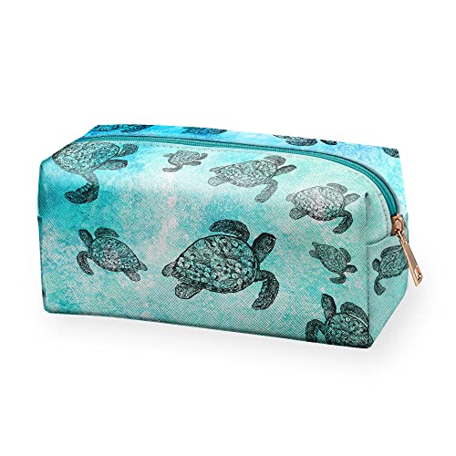 Saco de cosméticos de couro PVC, bolsa de maquiagem para mulheres meninas, caixa de bolsas de cosméticos portáteis Case - Tartarugas marinhas do oceano
