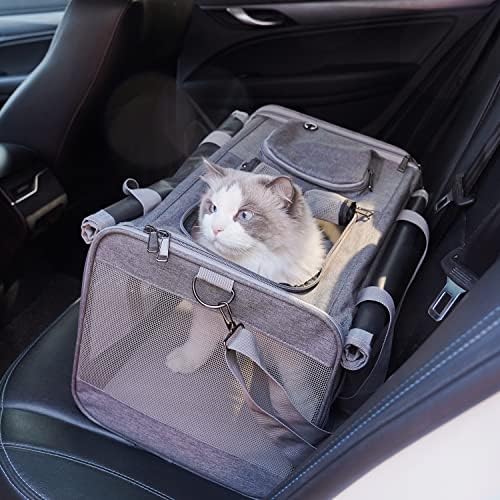 Portador de gatos grandes e cinza H.S.C PET GRANDE para filhotes de viagem, 360 graus-5 janelas de malha ventilada,