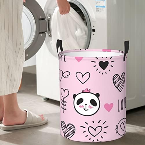 Impressão de padrões de panda rosa grande cesta de lavanderia com maça