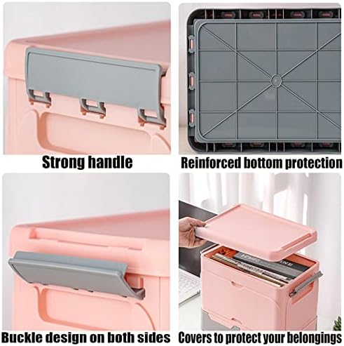 Haowujin caixas de armazenamento dobráveis ​​com tampas para organizar a caixa de armazenamento empilhável com alça, recipientes de plástico dobráveis, rosa