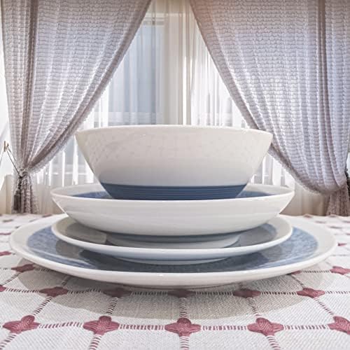 Placas de sobremesa de cerâmica hunis de 8 polegadas, placas de porcelana azul e branca leves de 4, microondas, forno e lava-louças seguras, resistentes a arranhões, CP-004