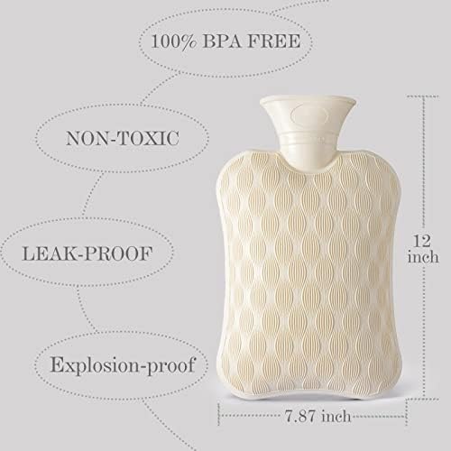 Wixas Hot Water Bottle com tampa, 2022 nova bolsa de água quente 2L 2L para cólicas menstruais, compressa quente e terapia a frio para homens e mulheres, pés mais quentes, branco