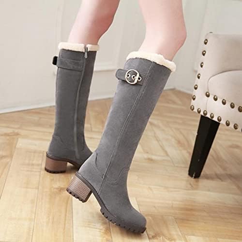 Mulheres Faux Suede Knee Knee High Boots Longo redondo de pé de calcanhar de calcanhar de salto macio botas de algodão espessadas botas de neve