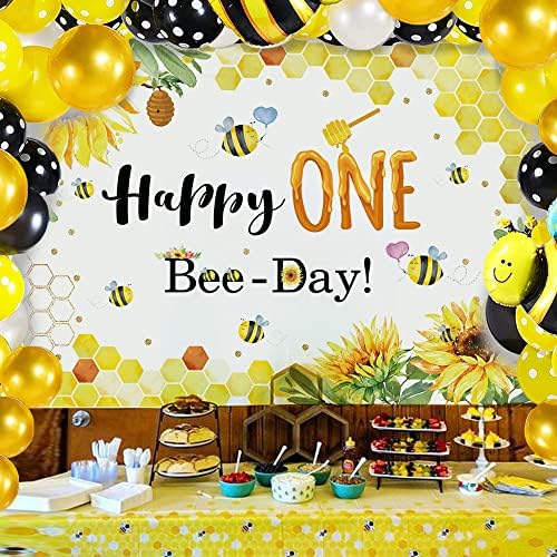 Feliz Decorações com temas de abelha de abelhas, cenário de decoração do chá de bebê de 1º aniversário menino