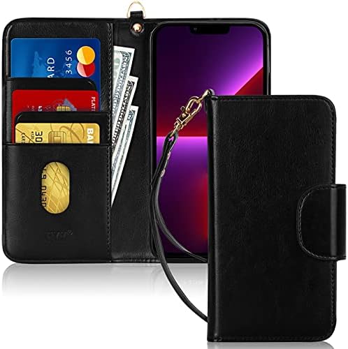 FYY Compatível com o iPhone 13 Pro Max Case, [Recurso do Kickstand] Capa de fólio de carteira de couro PU de luxo com