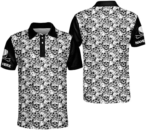 Camisetas de golfe de crânio personalizadas a lasfour para homens, camisas de golfe funky, camisas de golfe masculinas seco