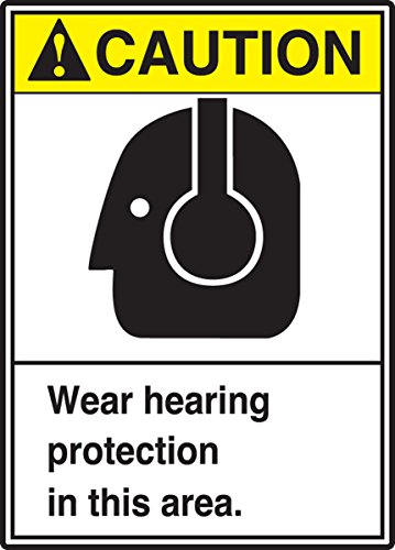Accuform MrPe613VP Sinal, Cuidado Desdete proteção auditiva nesta área, 14 Comprimento x 10 Largura x 0,055 Espessura, plástico, 14