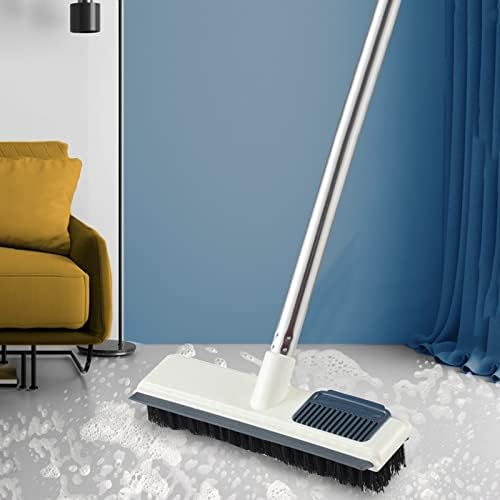 Escova de piso com alça longa destacável, raspar e pincel de 2 em 1, bancada e escova para limpar banheiro, pátio, cozinha,