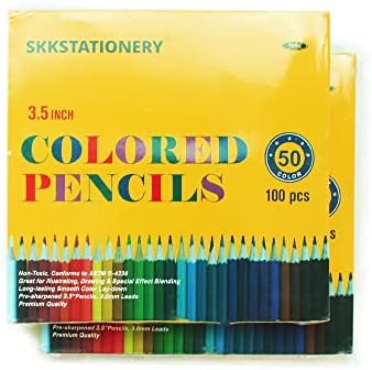 Skkstationery 2 pacote x 100 pcs mini lápis colorido, lápis coloridos de 3,5 , 50 cores vibrantes, lápis de desenho para esboço,