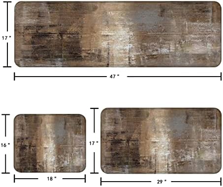 Conjunto de tapete de cozinha lnond de 3 com tapete de secagem de prato, tapetes e tapetes de cozinha almofadados laváveis ​​marrons, tapetes de cozinha sem derrapagem de borracha para piso para lavanderia de cozinha dianteira da pia