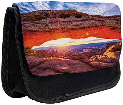 Caixa de lápis do Parque Nacional Lunarable, sol deslizando o arco, bolsa de lápis de caneta com zíper duplo, 8,5 x 5,5, multicolor