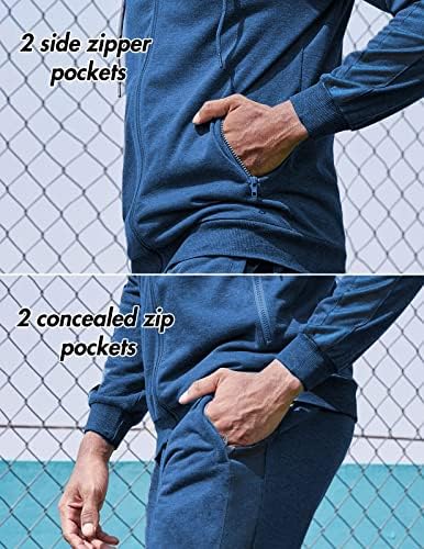TRACHO DE MENS COOFANDY com bolsos com zíper Full Zip Hoodie Sorto 2 Peças Athletic Sports Casual Sweat Suits