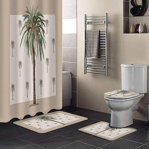 Cortingin chuveiro cortina com tapetes e tapetes de banheiro tapetes tropicais de banheiro de palmeira tropical Conjunto de 4 peças,