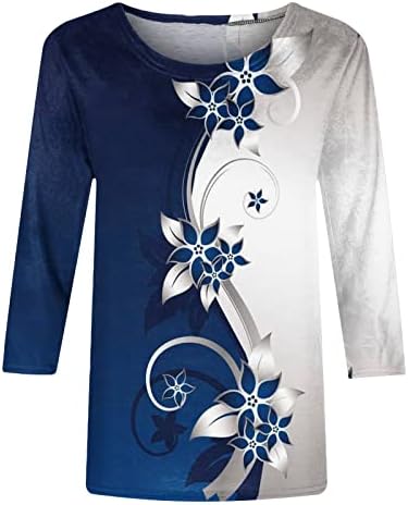 3/4 de manga camisetas femininas de verão tops casuais redondos de pescoço floral camisetas gráficas de camisa moderna
