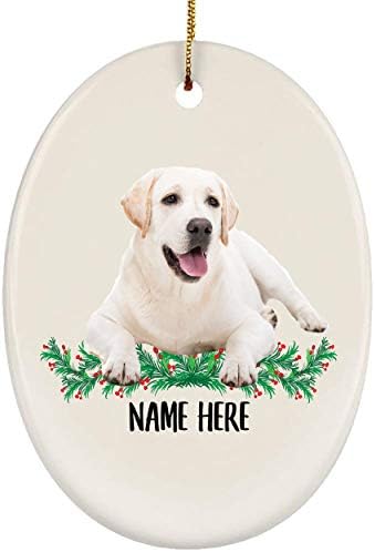 Engraçado Labrador Retriever Creme Branco deitada Nome Personalizado Presentes 2023 Cerâmica Oval da Árvore de Natal