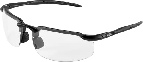 Bullhead Safety Swordfish Safety Glasses, ANSI Z87+, óculos protetores de protetor de policarbonato com proteção à luz UV e revestimento anti-arranhão, lentes de espelho de prata, quadro preto fosco