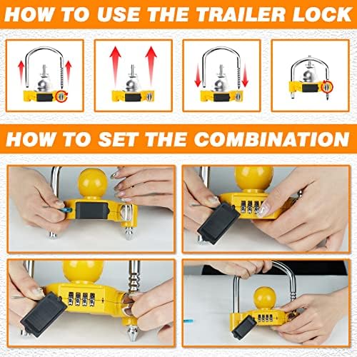Funmit trailer trava Universal Hitch Lock com bloqueio de combinação, ajuste de 1-7/8 , 2, 2-5/16 Couplador, acessórios de campista