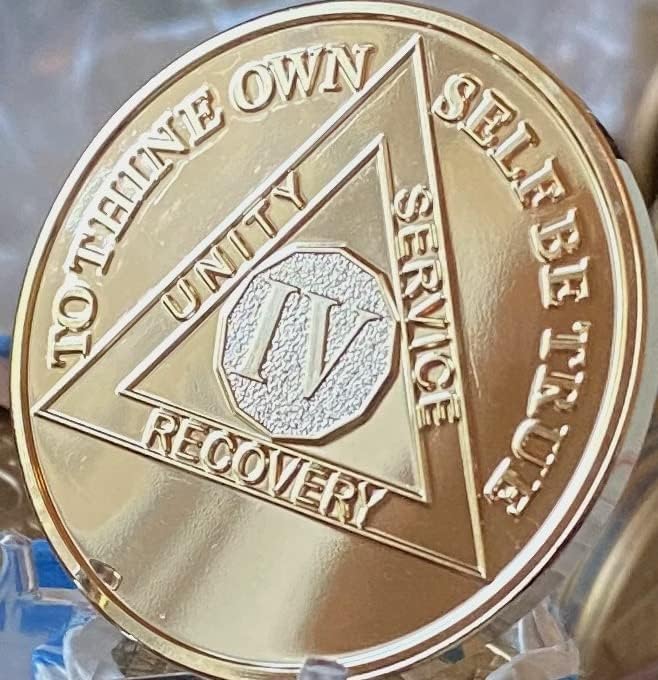 4 anos AA Medallion grande 1,5 polegada 22k Placada de ouro chip de sobriedade