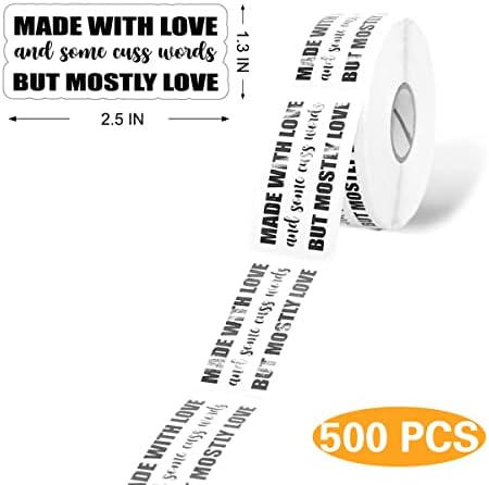 Muminglong 1,5 polegada feita com amor e algumas palavras, mas principalmente adesivo de amor, obrigado adesivo, adesivo de pequena loja, pequenas empresas, adesivo artesanal, adesivo de embalagem, 500 pcs