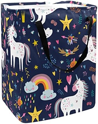 Cartoon Unicorn Stars Rainbow Pattern colorido Print Print Collapsible Laundry Horse, 60l de lavanderia à prova d'água
