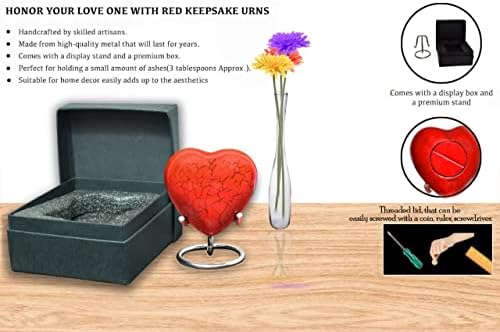 Urna de lembrança em negrito e divina Red Mini Heart com Stand & Premium Box | Pequena lembrança urna para honrar seu ente querido
