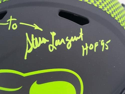 Steve Largent e Jim Zorn autografados Seattle Seahawks Eclipse preto Réplica de tamanho real Speed ​​capacete MCS Holo Stock #210445 - Capacetes NFL autografados