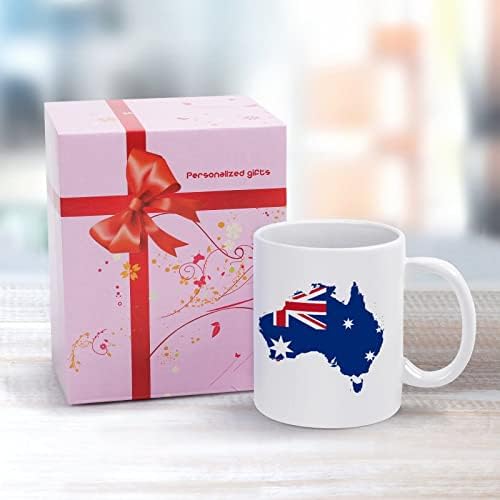 Mapa da bandeira australiana imprimir caneca cafetador copo de chá de chá de cerâmica de caneca Presente engraçado com design de logotipo para o escritório Home Mulher Men - 11 oz branco