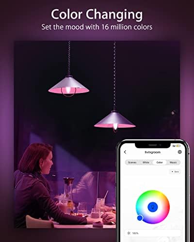 Lâmpadas inteligentes do Aubess E12, lâmpadas de candelabra inteligentes com 16 milhões de cores ajustáveis ​​e diminuídas, wifi+bluetooth