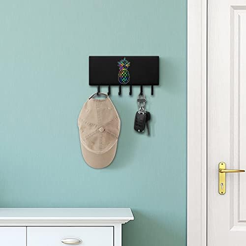 Psicedélico Pineapple Key Solter para cabides de chave de parede com parede com 5 ganchos para decoração de escritório em casa